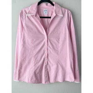 Brooks Brothers 346 Womens Fitted Non Iron Button Up Shirt 14 Pink Old Money